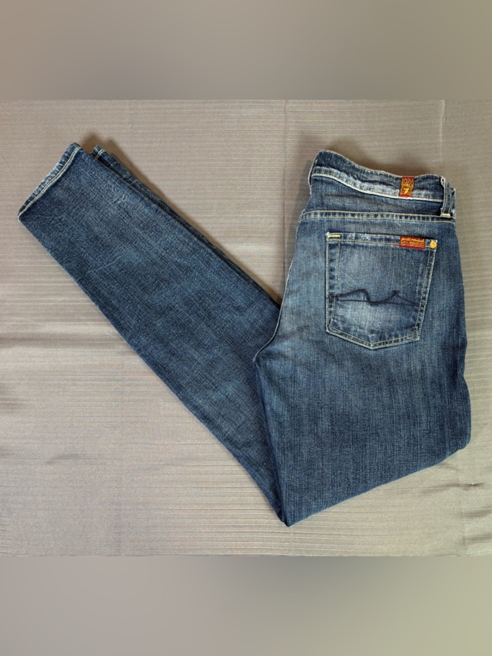 7 For All Mankind The Skinny Jeans Womens 30 Blue Stretch Denim Distressed USA